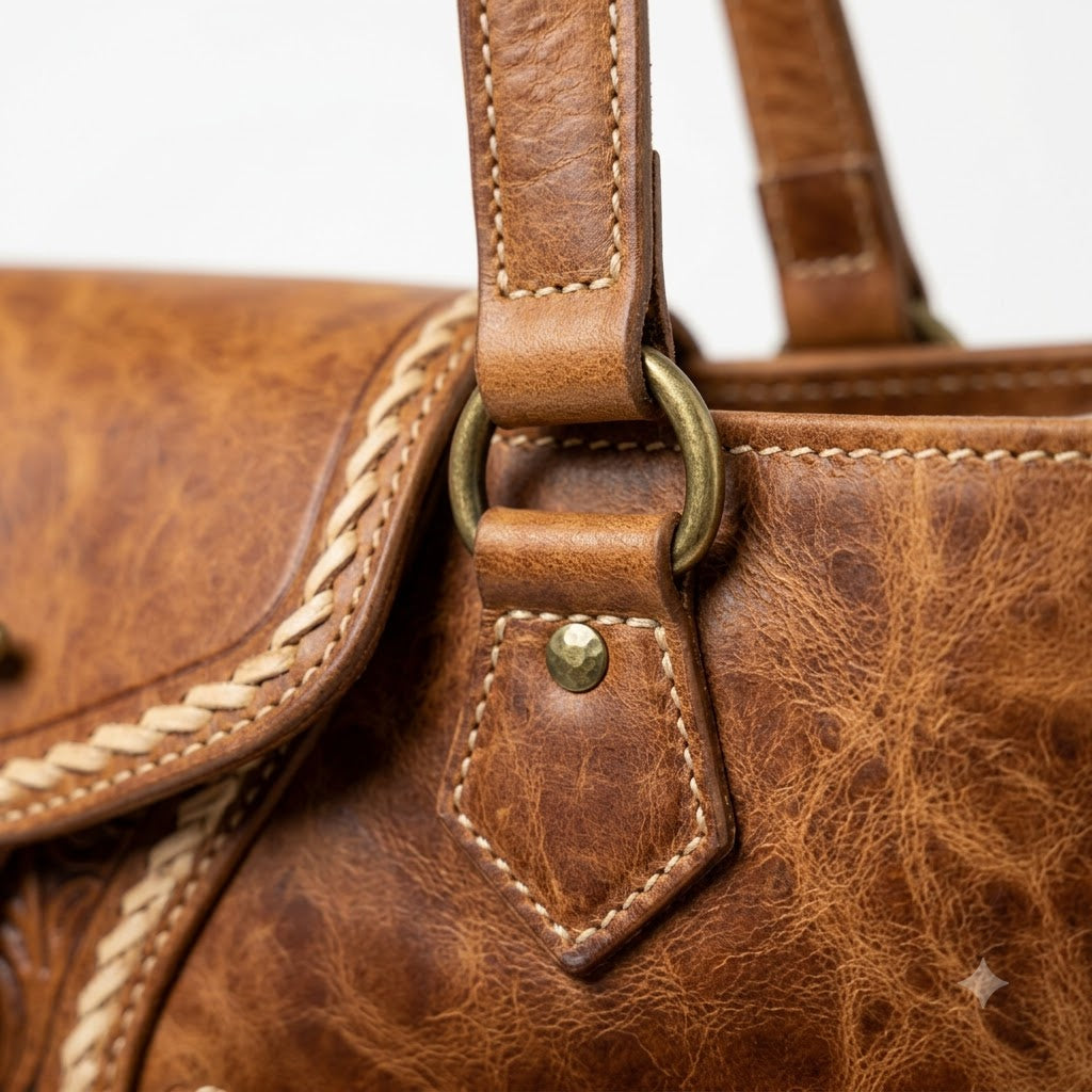 Artisan Pocket Tote brown leather pocket tote, additional product view 3
