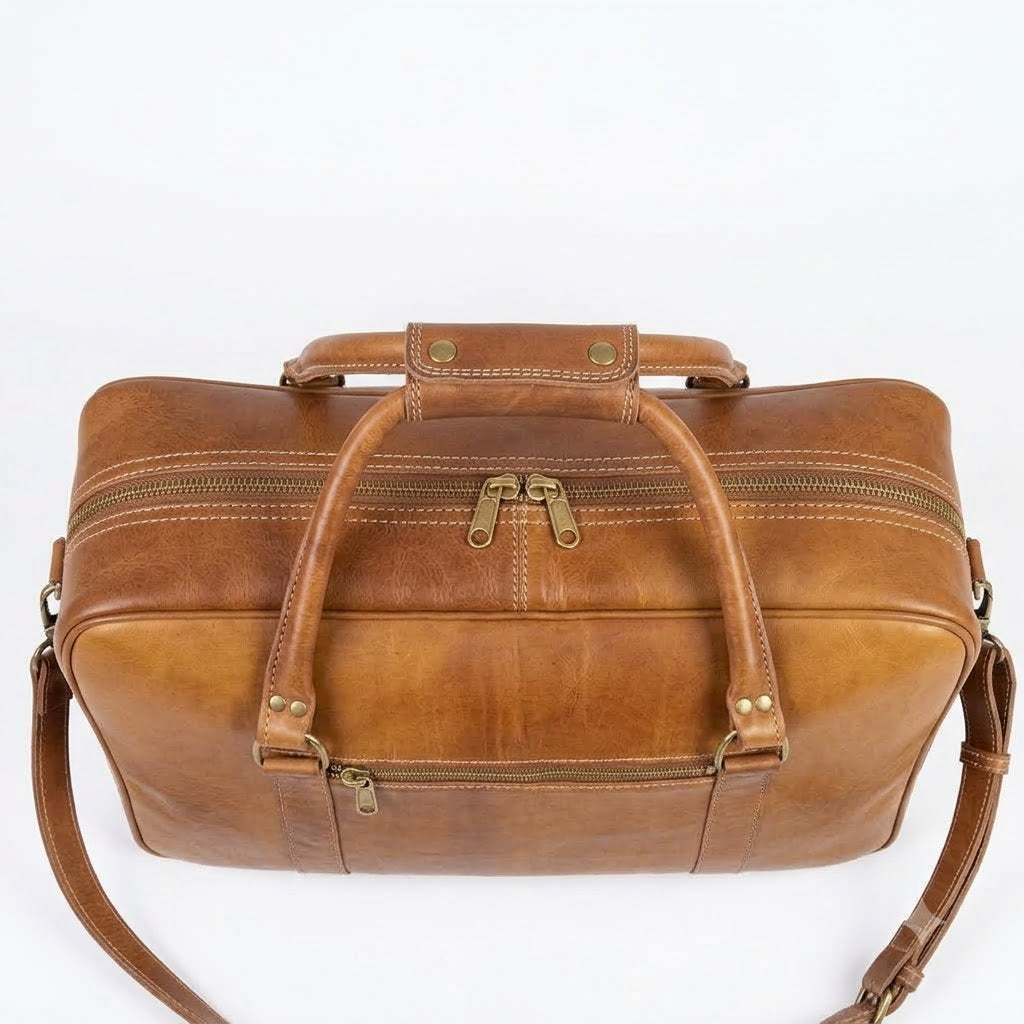 Riad Travel Duffle brown leather duffle, additional product view 2