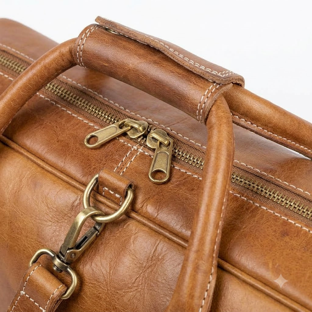 Riad Travel Duffle brown leather duffle, additional product view 3